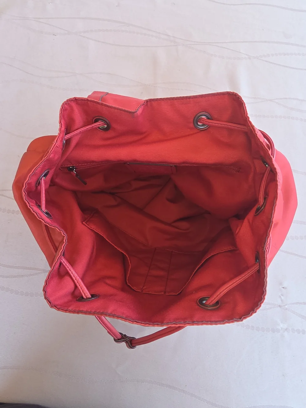 Auth COACH Nylon Leather Bucket Mouth Backpack Drawstring Turn lock F58814 Red